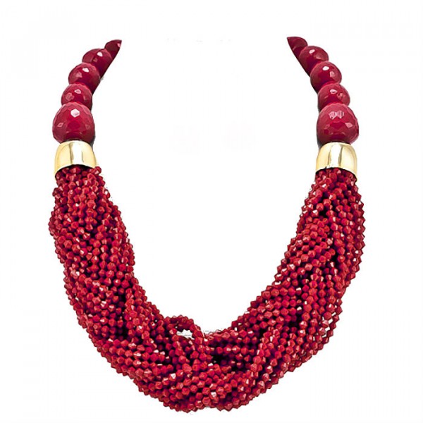 Red Braided Multi-strand Statement Necklace